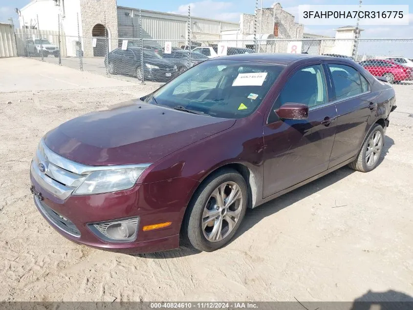 2012 Ford Fusion Se VIN: 3FAHP0HA7CR316775 Lot: 40824610