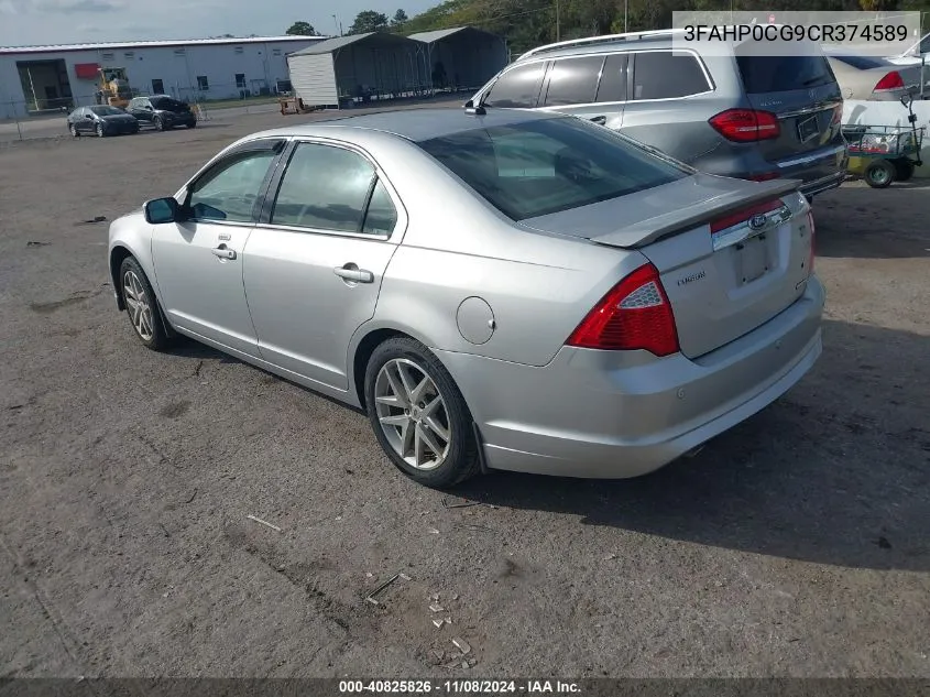 2012 Ford Fusion Sel VIN: 3FAHP0CG9CR374589 Lot: 40825826