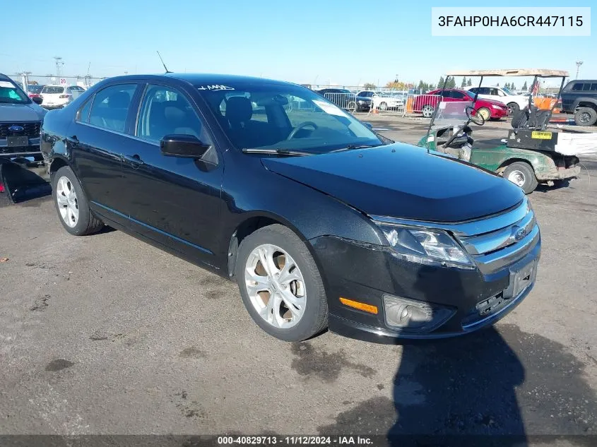 2012 Ford Fusion Se VIN: 3FAHP0HA6CR447115 Lot: 40829713