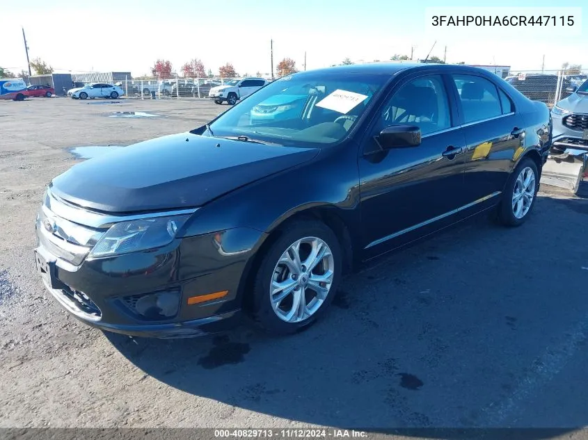 2012 Ford Fusion Se VIN: 3FAHP0HA6CR447115 Lot: 40829713