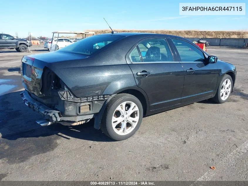 2012 Ford Fusion Se VIN: 3FAHP0HA6CR447115 Lot: 40829713