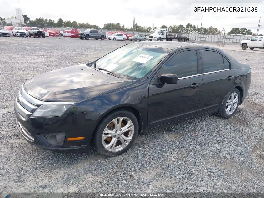 2012 Ford Fusion Se VIN: 3FAHP0HA0CR321638 Lot: 40836375