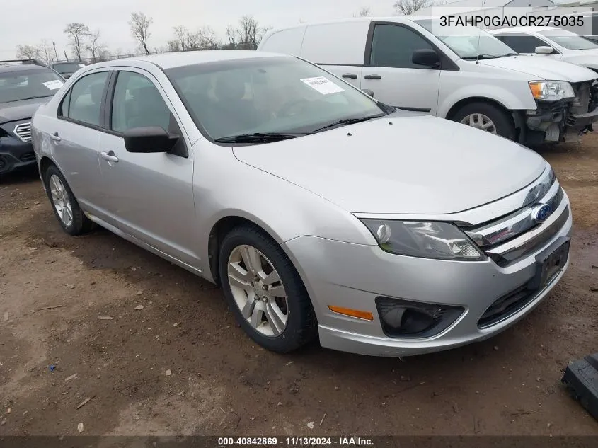 2012 Ford Fusion S VIN: 3FAHP0GA0CR275035 Lot: 40842869