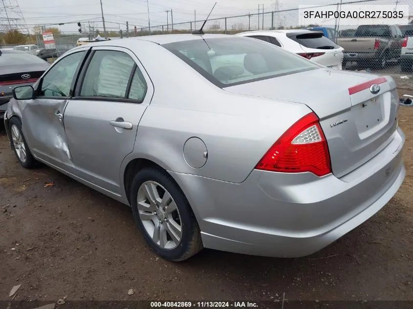 2012 Ford Fusion S VIN: 3FAHP0GA0CR275035 Lot: 40842869