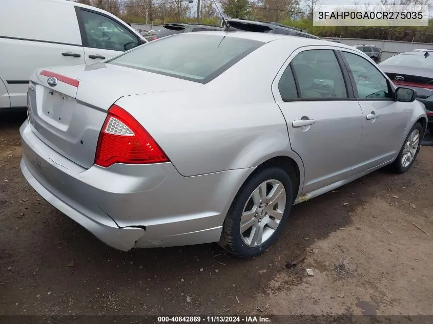 2012 Ford Fusion S VIN: 3FAHP0GA0CR275035 Lot: 40842869