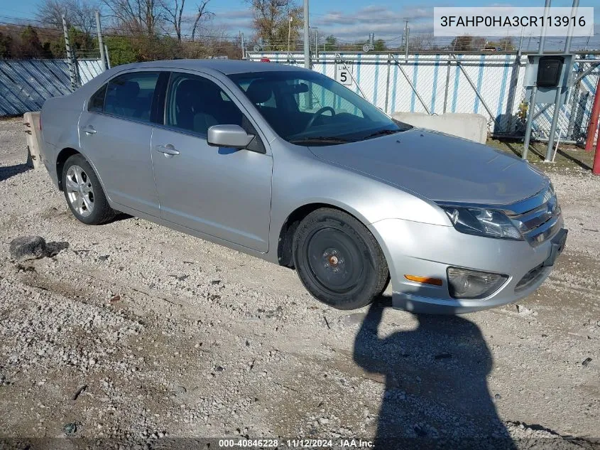 2012 Ford Fusion Se VIN: 3FAHP0HA3CR113916 Lot: 40846228