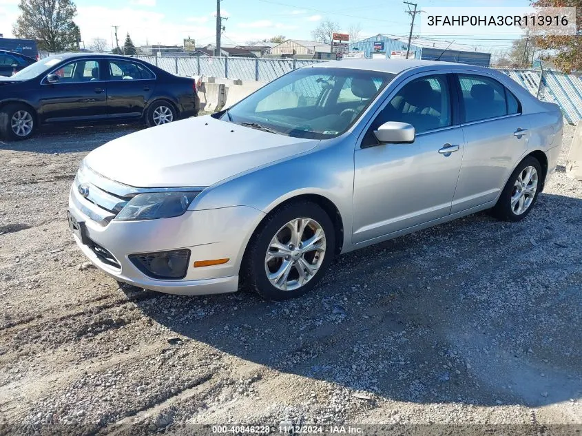 2012 Ford Fusion Se VIN: 3FAHP0HA3CR113916 Lot: 40846228