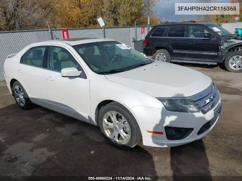 2012 Ford Fusion Se VIN: 3FAHP0HA2CR116368 Lot: 40860224