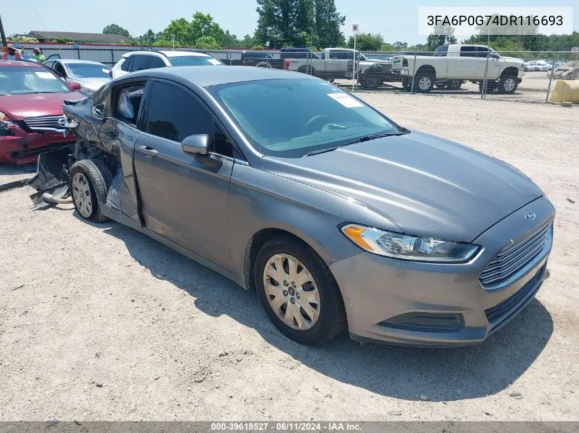 2013 Ford Fusion S VIN: 3FA6P0G74DR116693 Lot: 39618527