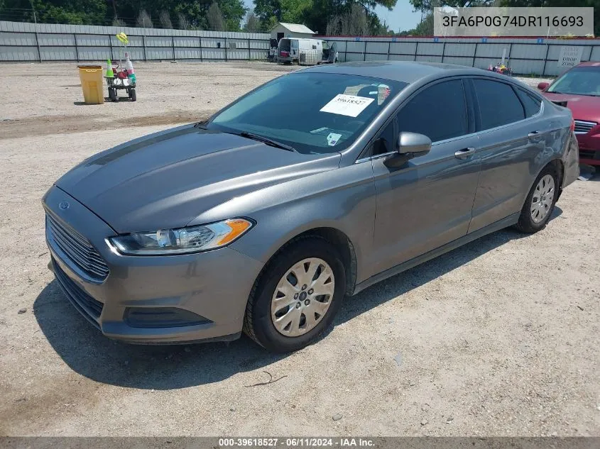 2013 Ford Fusion S VIN: 3FA6P0G74DR116693 Lot: 39618527