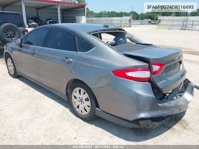 2013 Ford Fusion S VIN: 3FA6P0G74DR116693 Lot: 39618527