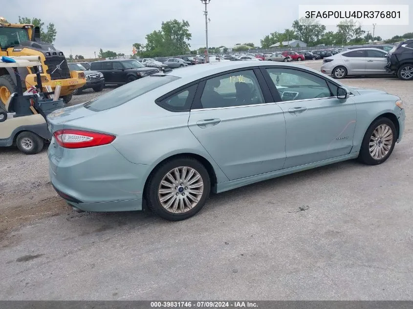 2013 Ford Fusion Hybrid Se VIN: 3FA6P0LU4DR376801 Lot: 39831746