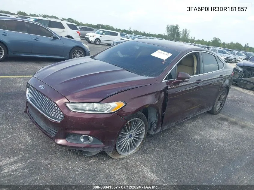 2013 Ford Fusion Se VIN: 3FA6P0HR3DR181857 Lot: 39841557