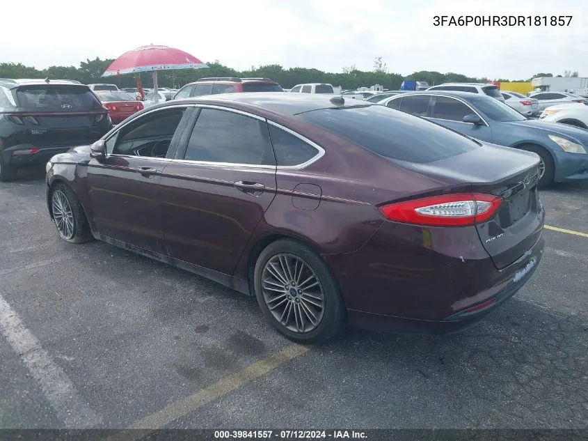 2013 Ford Fusion Se VIN: 3FA6P0HR3DR181857 Lot: 39841557