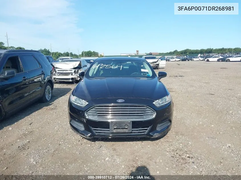 2013 Ford Fusion S VIN: 3FA6P0G71DR268981 Lot: 39910712