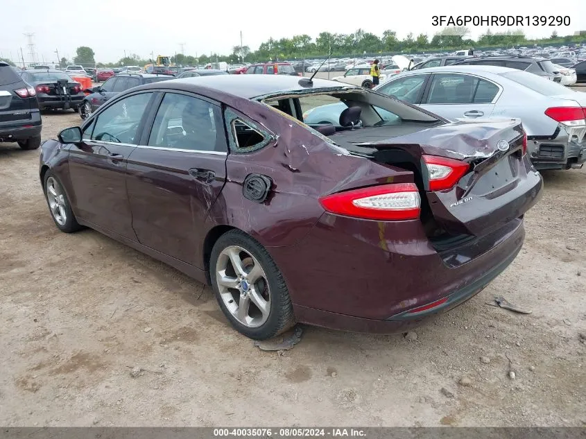 2013 Ford Fusion Se VIN: 3FA6P0HR9DR139290 Lot: 40035076