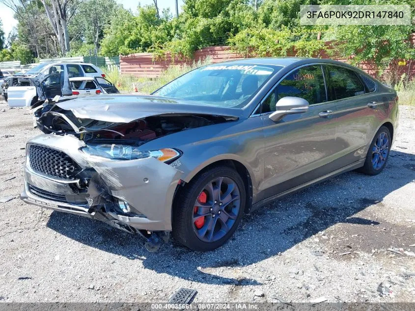 2013 Ford Fusion Titanium VIN: 3FA6P0K92DR147840 Lot: 40035661