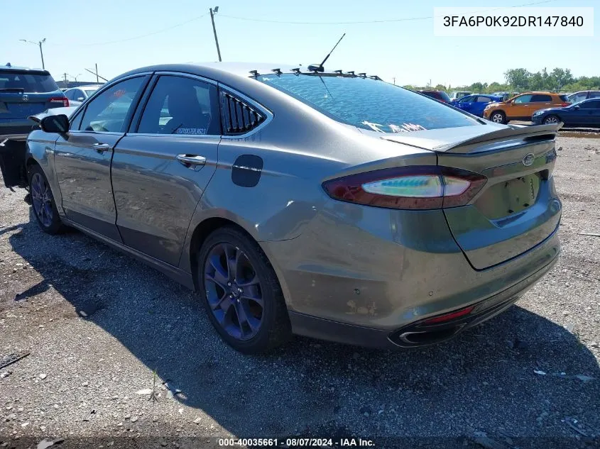 2013 Ford Fusion Titanium VIN: 3FA6P0K92DR147840 Lot: 40035661