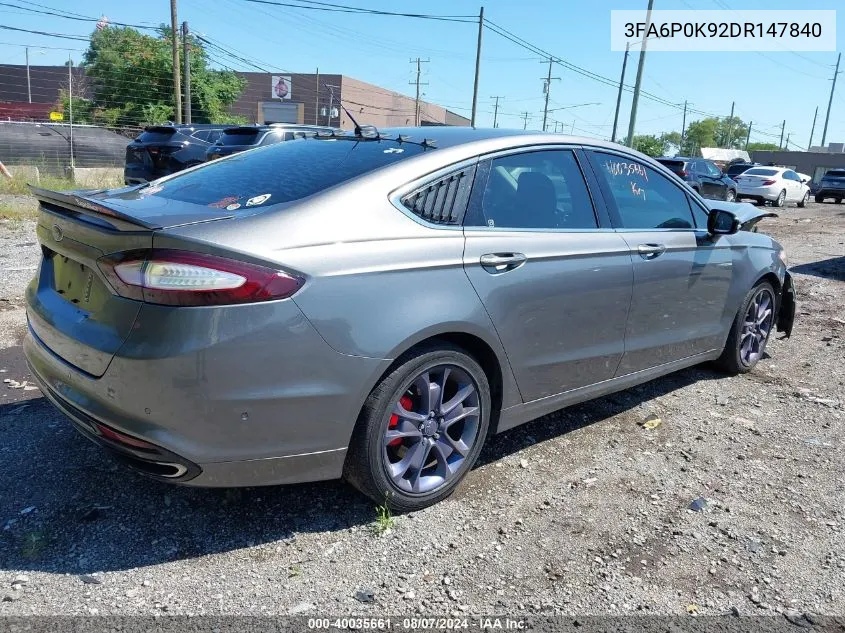 2013 Ford Fusion Titanium VIN: 3FA6P0K92DR147840 Lot: 40035661