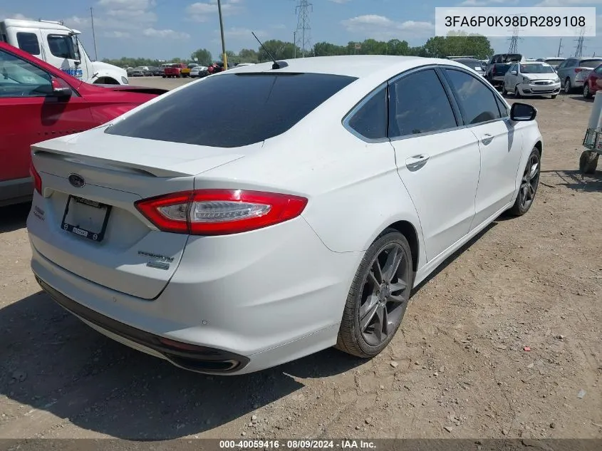 2013 Ford Fusion Titanium VIN: 3FA6P0K98DR289108 Lot: 40059416