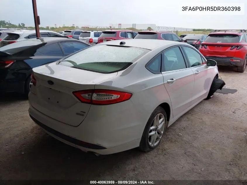 2013 Ford Fusion Se VIN: 3FA6P0HR5DR360398 Lot: 40063959