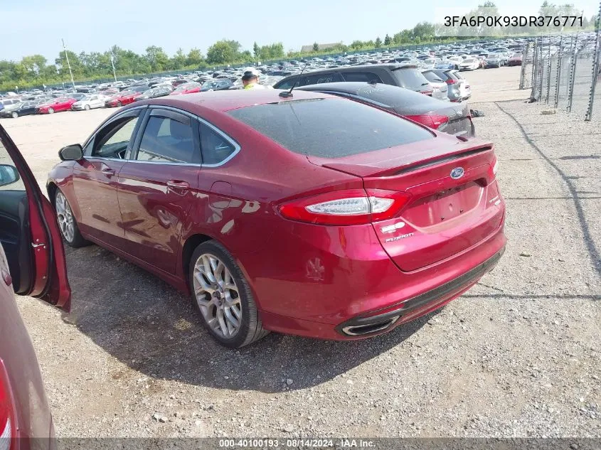 2013 Ford Fusion Titanium VIN: 3FA6P0K93DR376771 Lot: 40100193