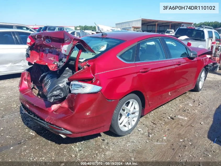 2013 Ford Fusion Se VIN: 3FA6P0H74DR110102 Lot: 40107070