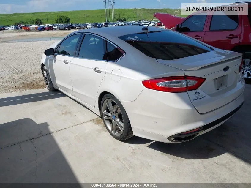 2013 Ford Fusion Titanium VIN: 3FA6P0K93DR188011 Lot: 40108564