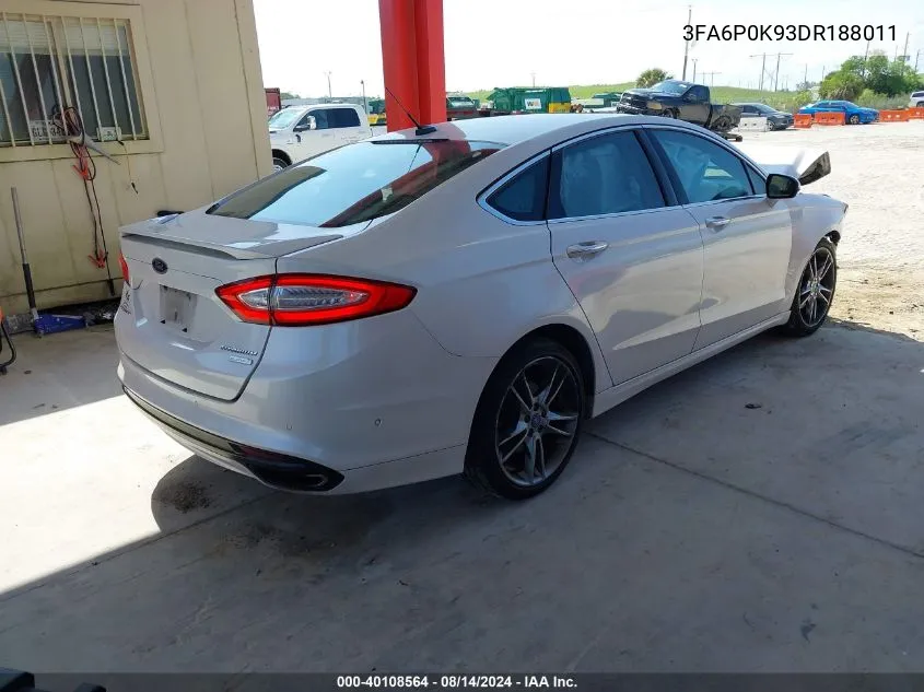 2013 Ford Fusion Titanium VIN: 3FA6P0K93DR188011 Lot: 40108564