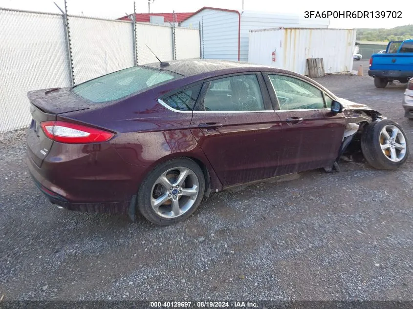 2013 Ford Fusion Se VIN: 3FA6P0HR6DR139702 Lot: 40129697