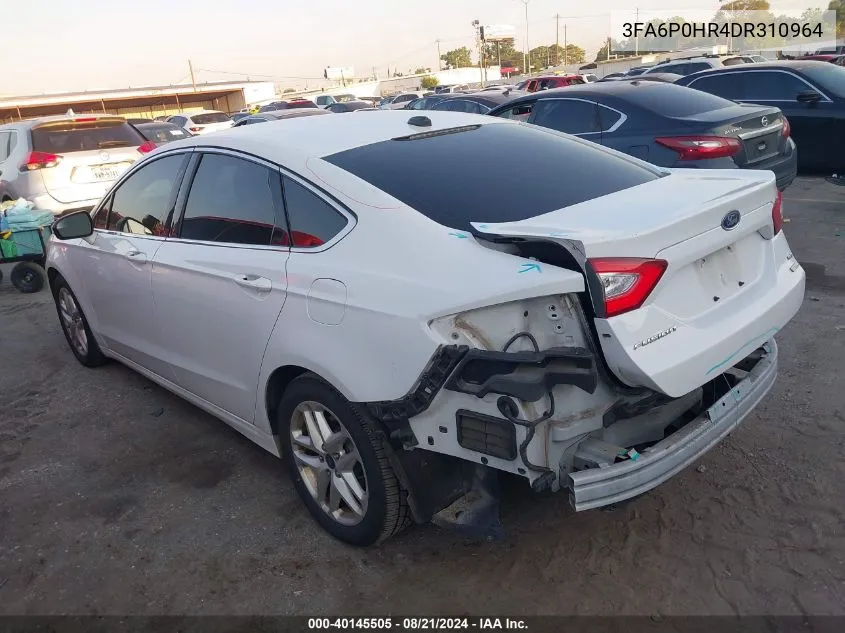 2013 Ford Fusion Se VIN: 3FA6P0HR4DR310964 Lot: 40145505