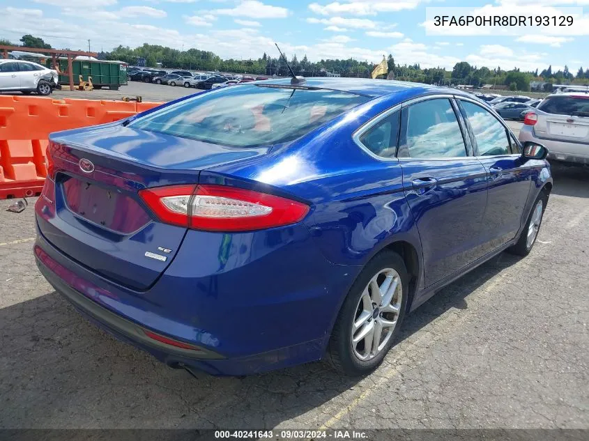 2013 Ford Fusion Se VIN: 3FA6P0HR8DR193129 Lot: 40241643