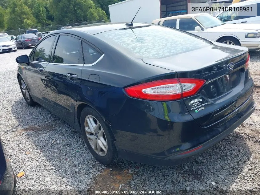 2013 Ford Fusion Se VIN: 3FA6P0H74DR108981 Lot: 40259169