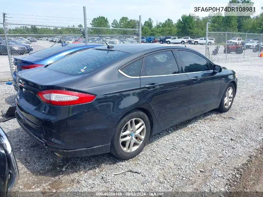 2013 Ford Fusion Se VIN: 3FA6P0H74DR108981 Lot: 40259169