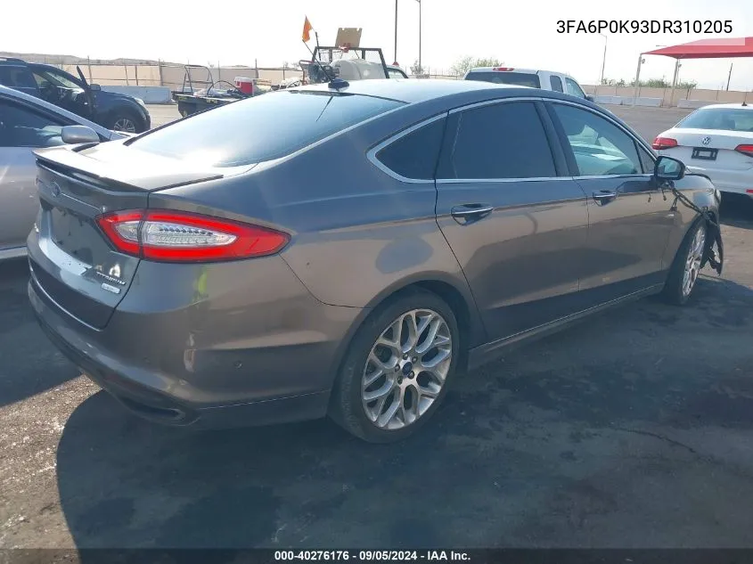 2013 Ford Fusion Titanium VIN: 3FA6P0K93DR310205 Lot: 40276176