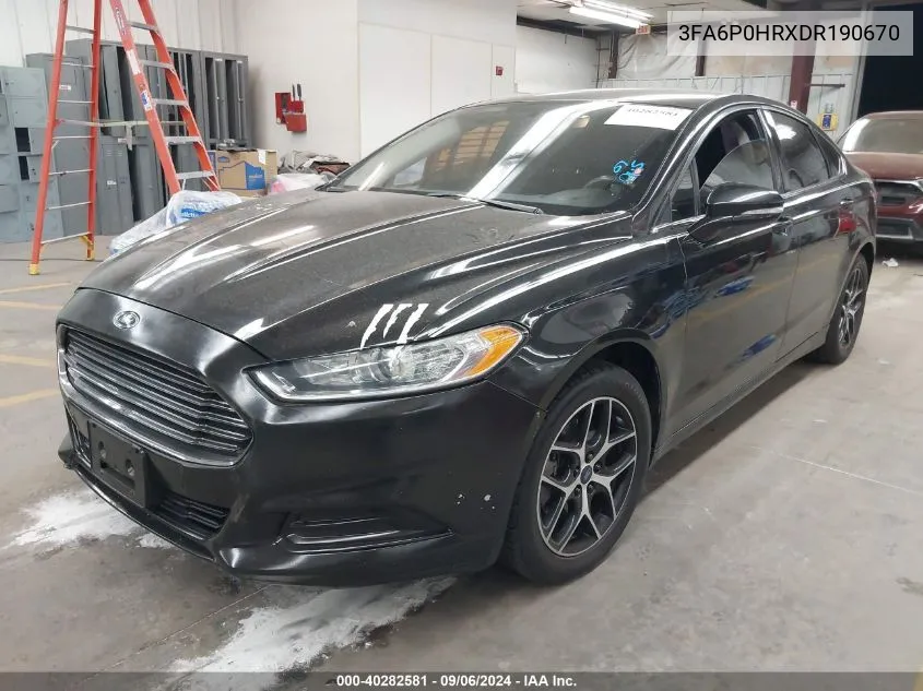 2013 Ford Fusion Se VIN: 3FA6P0HRXDR190670 Lot: 40282581