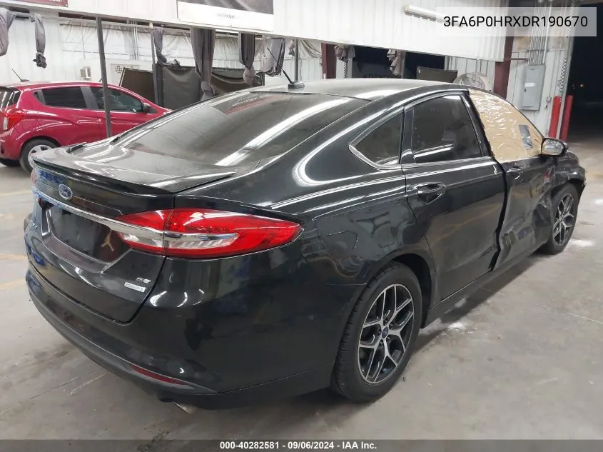 2013 Ford Fusion Se VIN: 3FA6P0HRXDR190670 Lot: 40282581