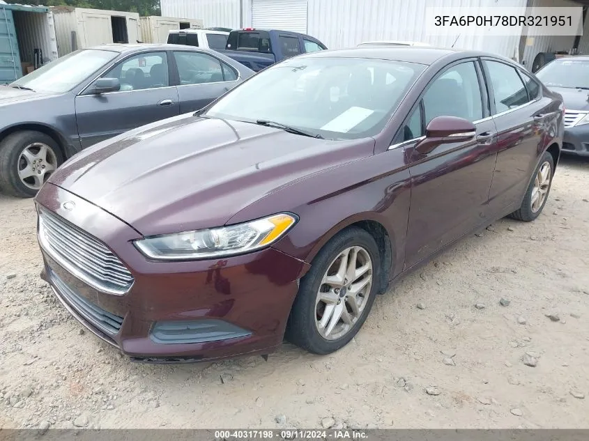 2013 Ford Fusion Se VIN: 3FA6P0H78DR321951 Lot: 40317198