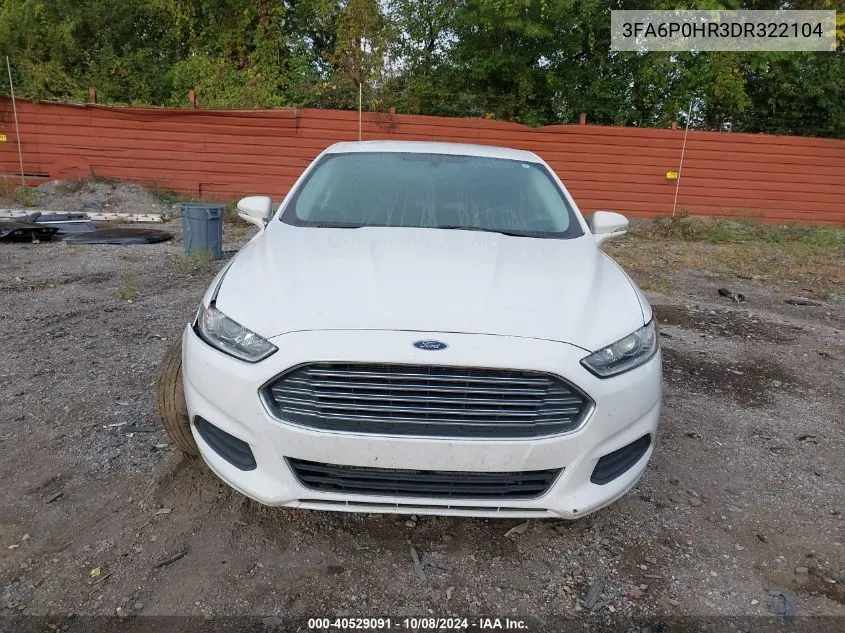 2013 Ford Fusion Se VIN: 3FA6P0HR3DR322104 Lot: 40529091