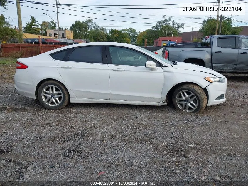 2013 Ford Fusion Se VIN: 3FA6P0HR3DR322104 Lot: 40529091