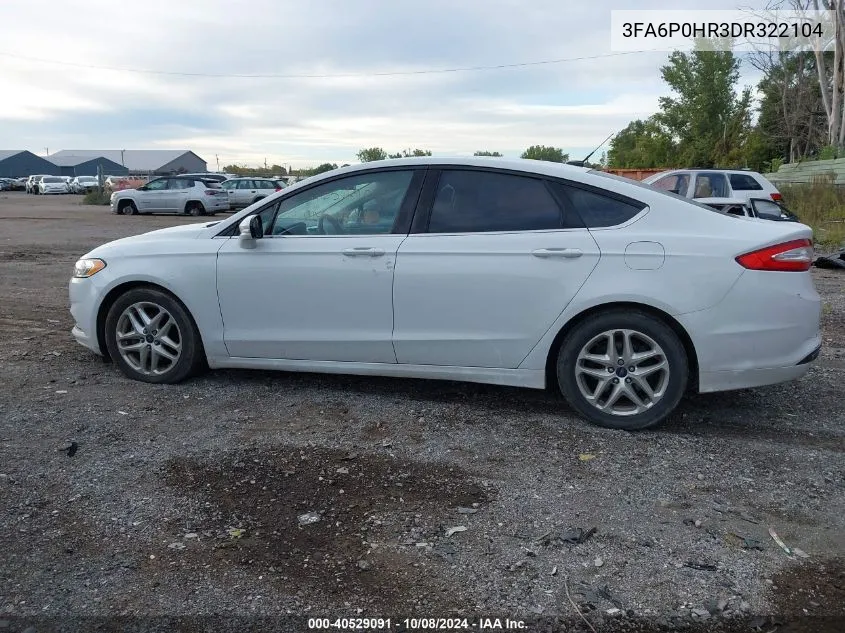 2013 Ford Fusion Se VIN: 3FA6P0HR3DR322104 Lot: 40529091