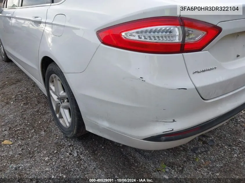 2013 Ford Fusion Se VIN: 3FA6P0HR3DR322104 Lot: 40529091