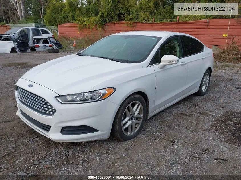 2013 Ford Fusion Se VIN: 3FA6P0HR3DR322104 Lot: 40529091