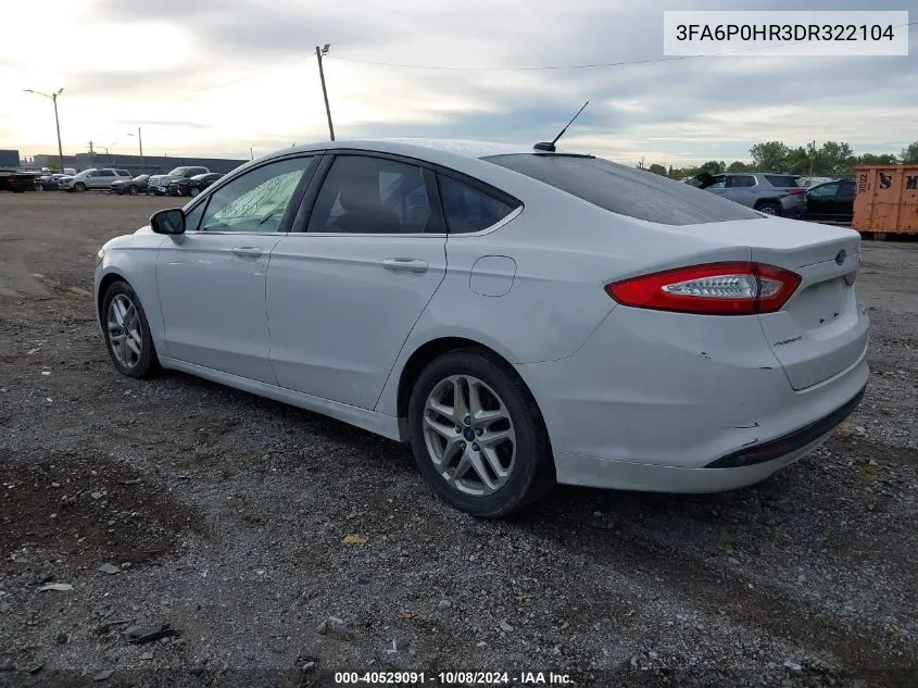 2013 Ford Fusion Se VIN: 3FA6P0HR3DR322104 Lot: 40529091