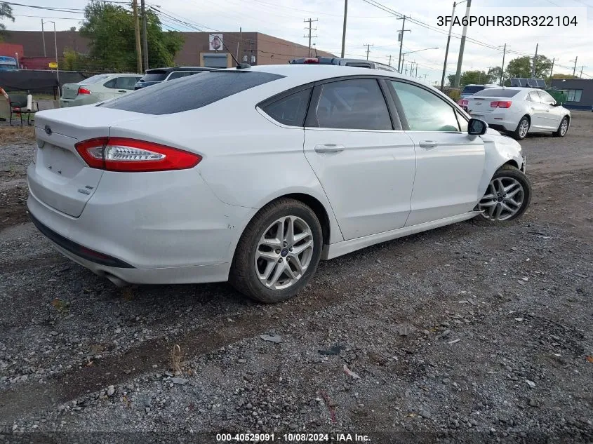 2013 Ford Fusion Se VIN: 3FA6P0HR3DR322104 Lot: 40529091