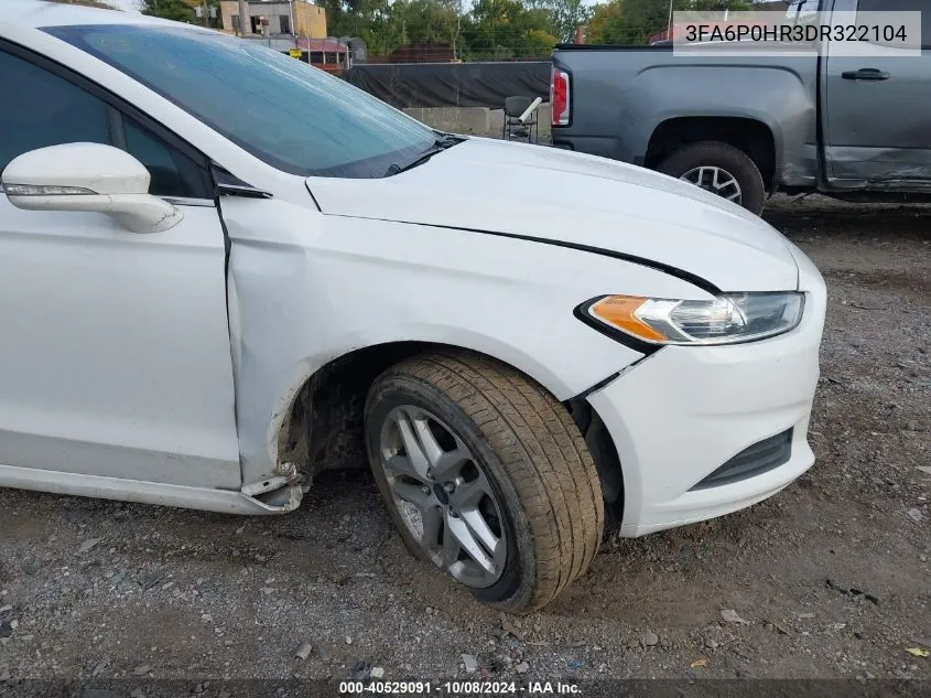 2013 Ford Fusion Se VIN: 3FA6P0HR3DR322104 Lot: 40529091