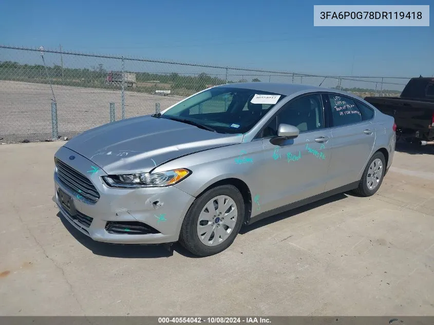 2013 Ford Fusion S VIN: 3FA6P0G78DR119418 Lot: 40554042