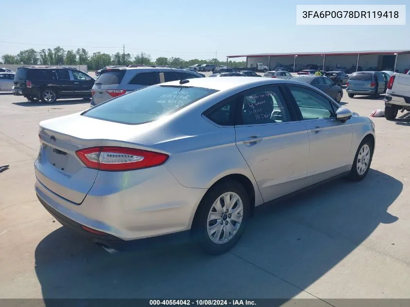 2013 Ford Fusion S VIN: 3FA6P0G78DR119418 Lot: 40554042