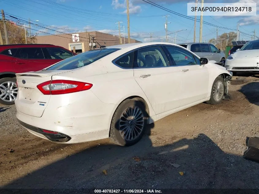 2013 Ford Fusion Titanium VIN: 3FA6P0D94DR124718 Lot: 40782427