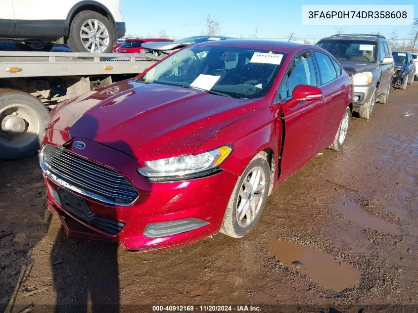 2013 Ford Fusion Se VIN: 3FA6P0H74DR358608 Lot: 40912169